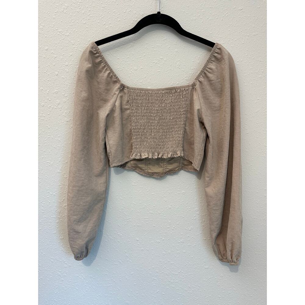 Kirious Los Angeles tab-colored, long bishop sleeve crop top Size Small - Picture 5 of 6
